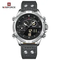 NAVIFORCE 9224 Original Brand Men's Watches LCD Digital Display Waterproof Wristwatch for Man Luminous Male Sport Quartz Clock - Silver Grey Black